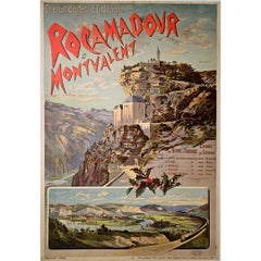 Antique Poster by Hugo d'Alésie Rocamadour et Montvalent Chemin de fer d'Orléans