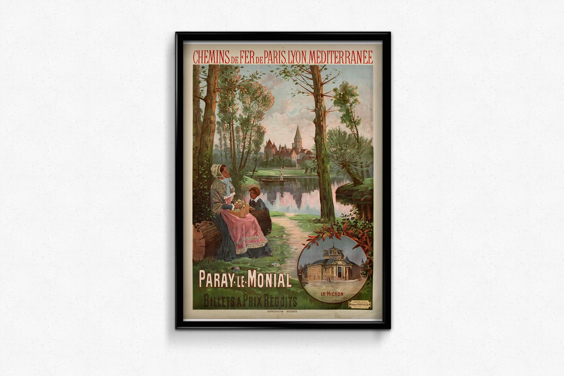 Cartel de hacia 1910 del artista francés Hugo d'Alési, para PLM y Paray-le-Monial en venta 3