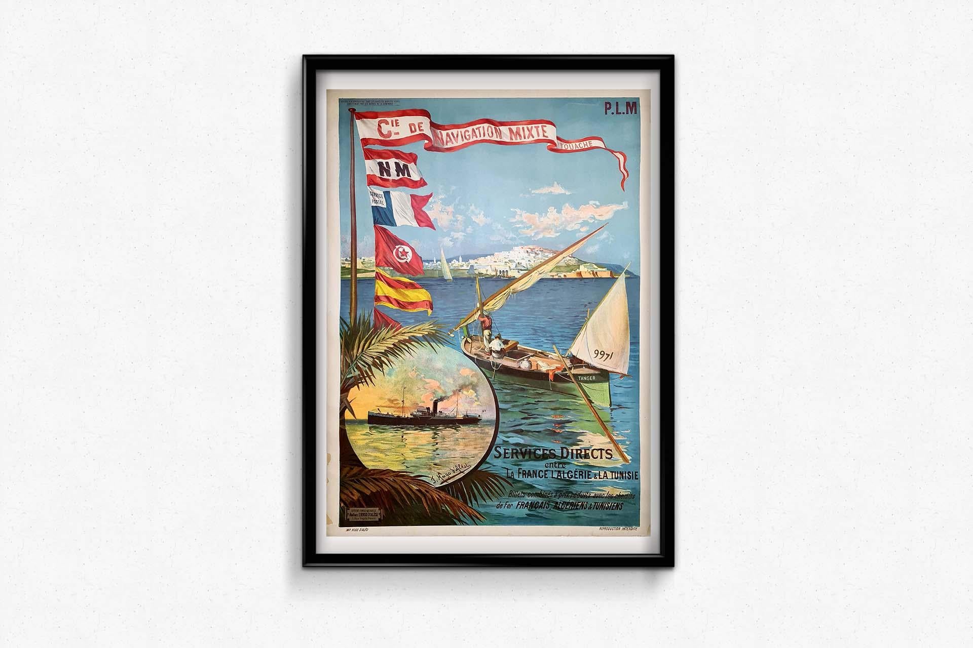 Original poster by Hugo d'Alésia for the Compagnie de Navigation mixte Touache For Sale 2