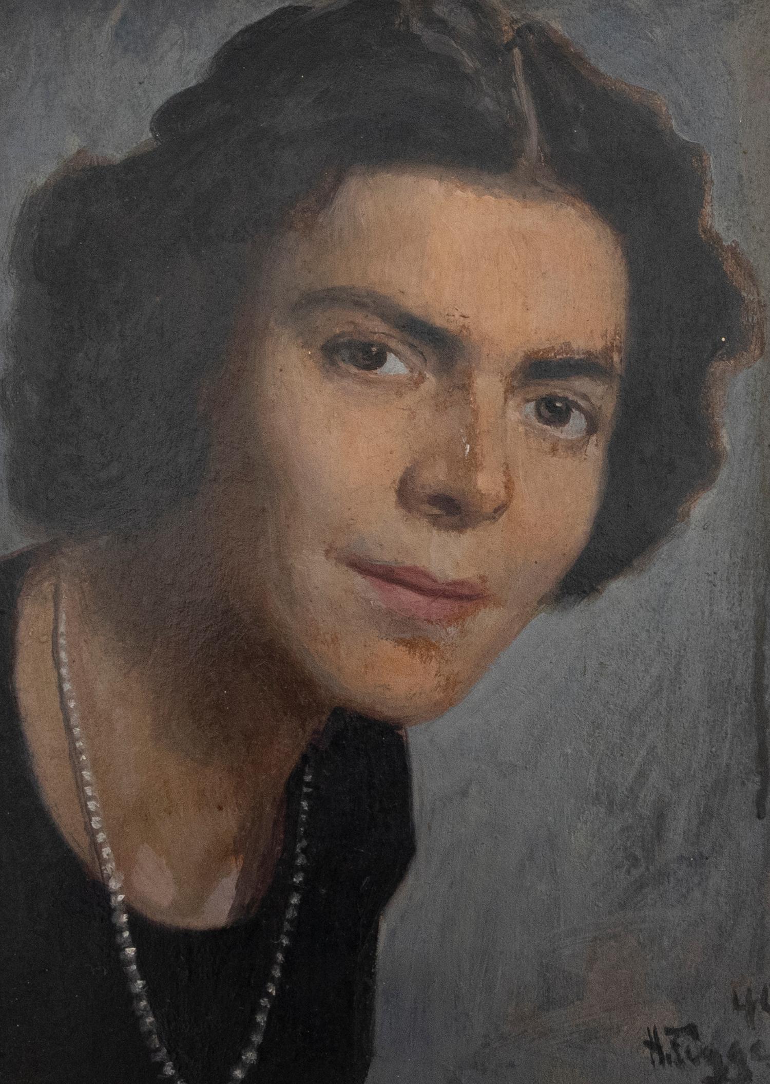 Hugo Figge (1881-1956) - 1949 Oil, Inquisitive Portrait of a Lady 2