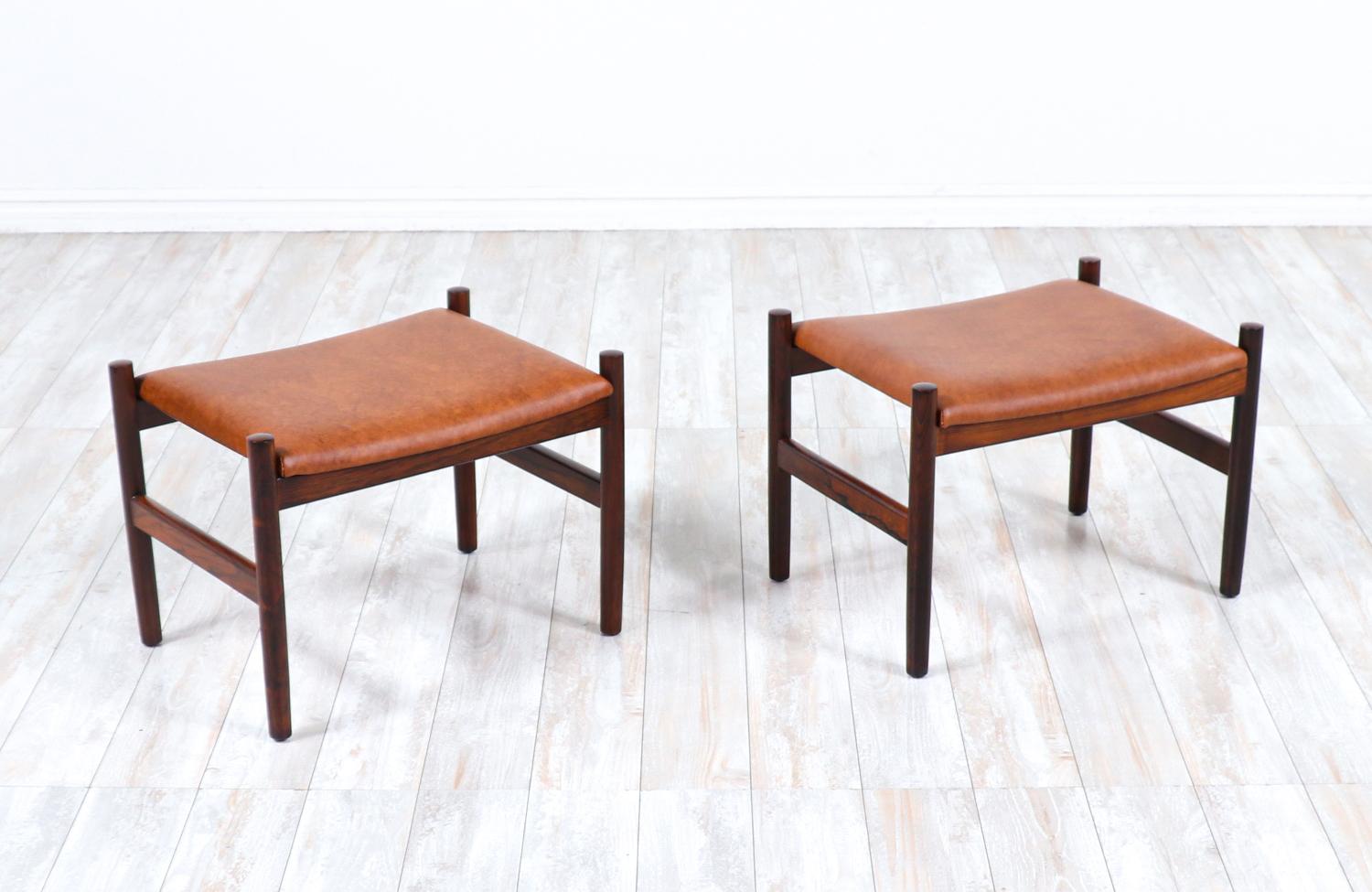 Hugo Frandsen rosewood & cognac leather stools for Spøttrup Stolefabrik.