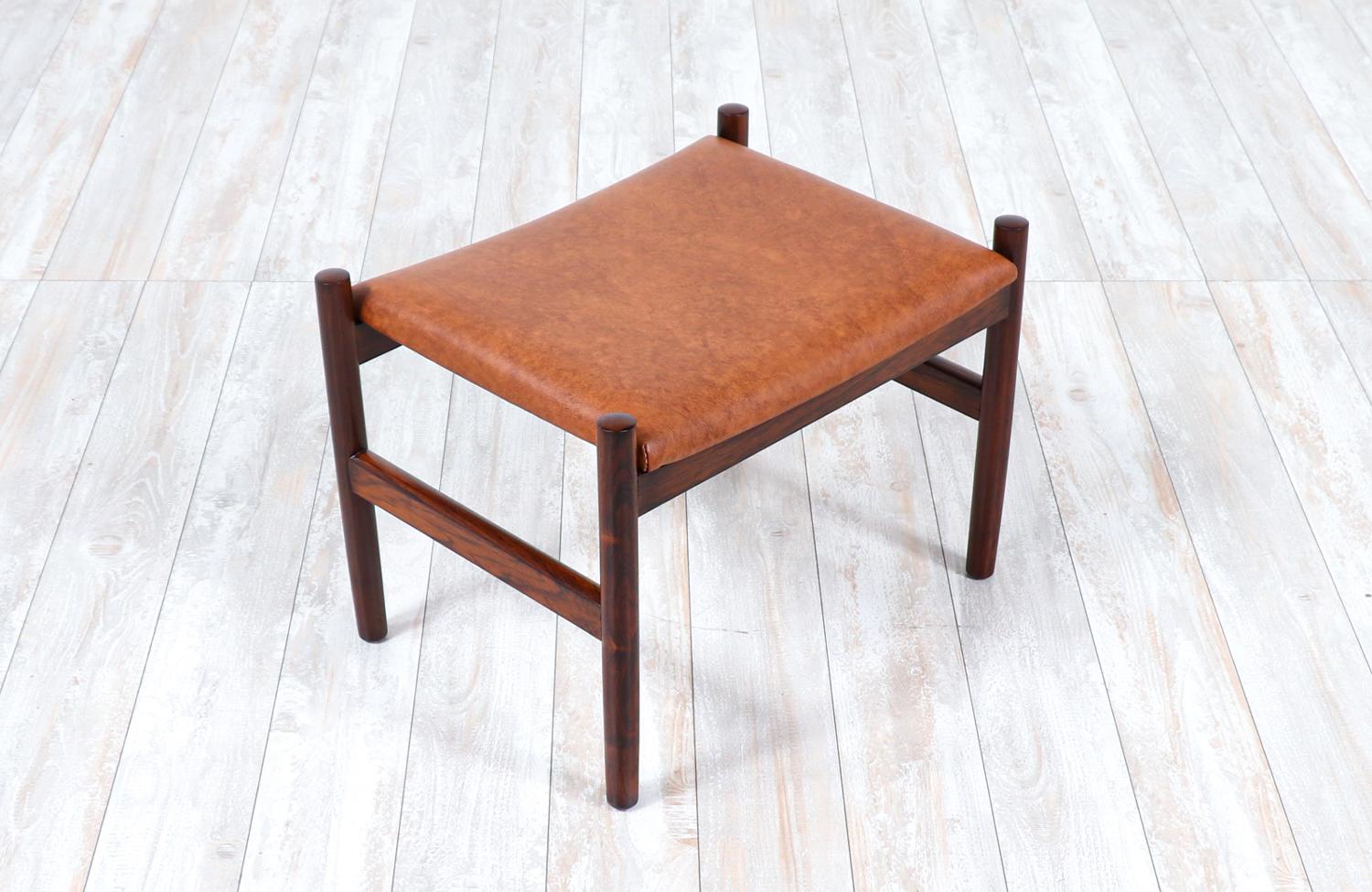 Danish Hugo Frandsen Rosewood & Cognac Leather Stools for Spøttrup Stolefabrik