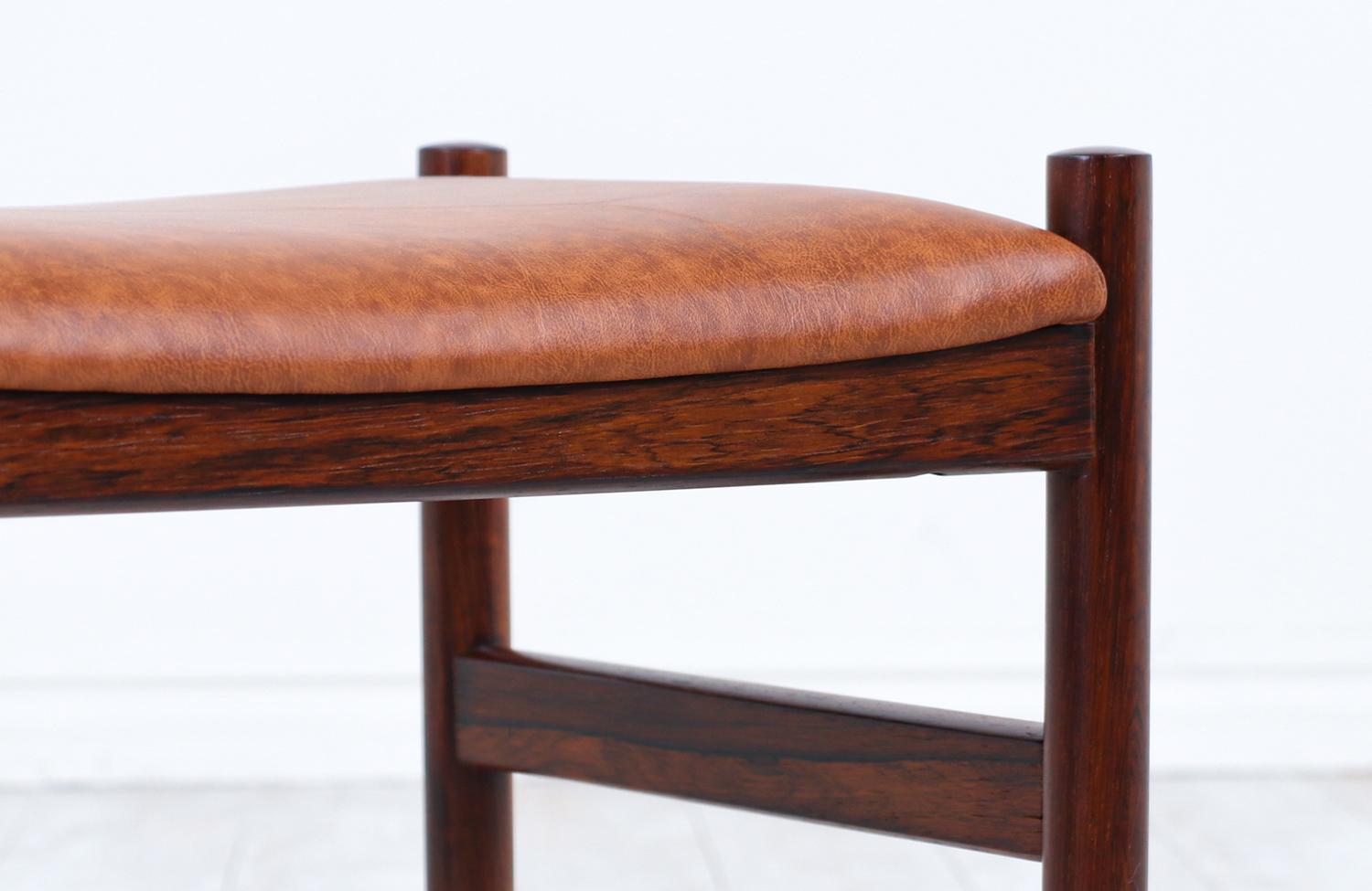 Hugo Frandsen Rosewood & Cognac Leather Stools for Spøttrup Stolefabrik 3