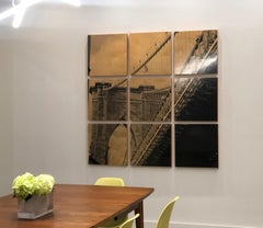 Brooklyn Bridge I, contemporary and elegant, mixed media photography on wood