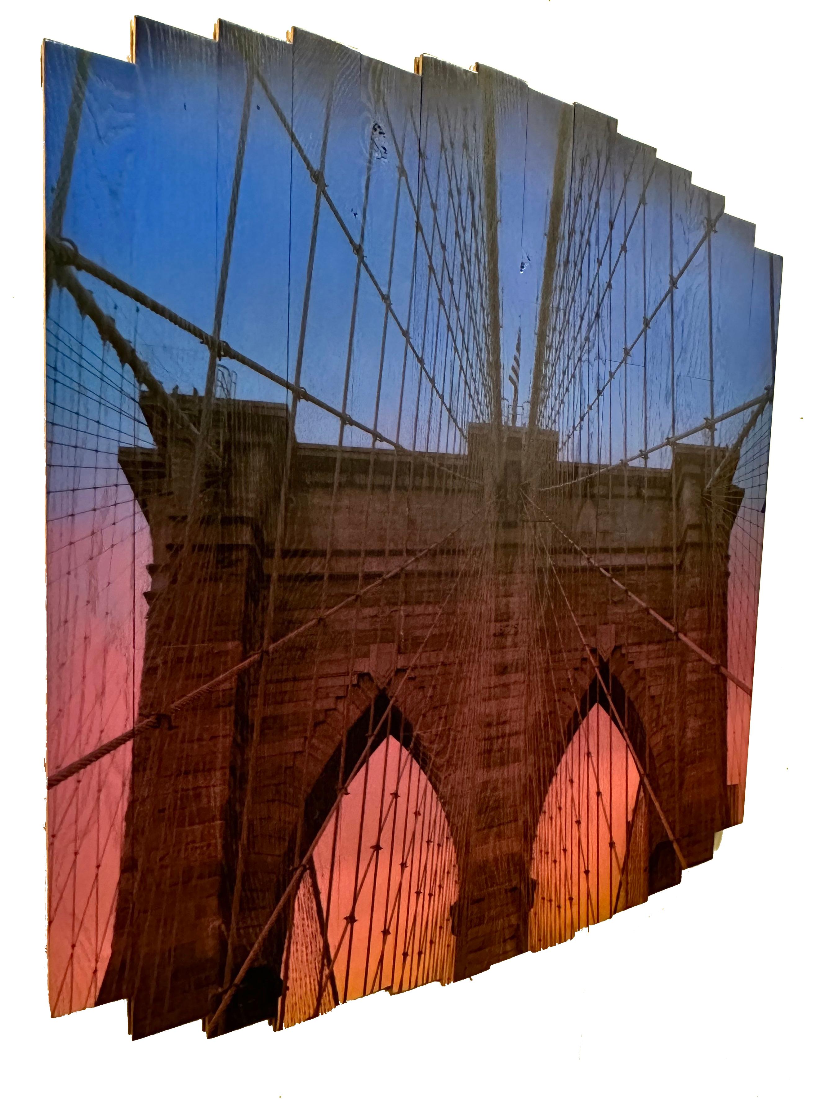 De vuelta al ritmo de Nueva York, colores pintados al atardecer, fotografía del puente de Brooklyn en venta 1