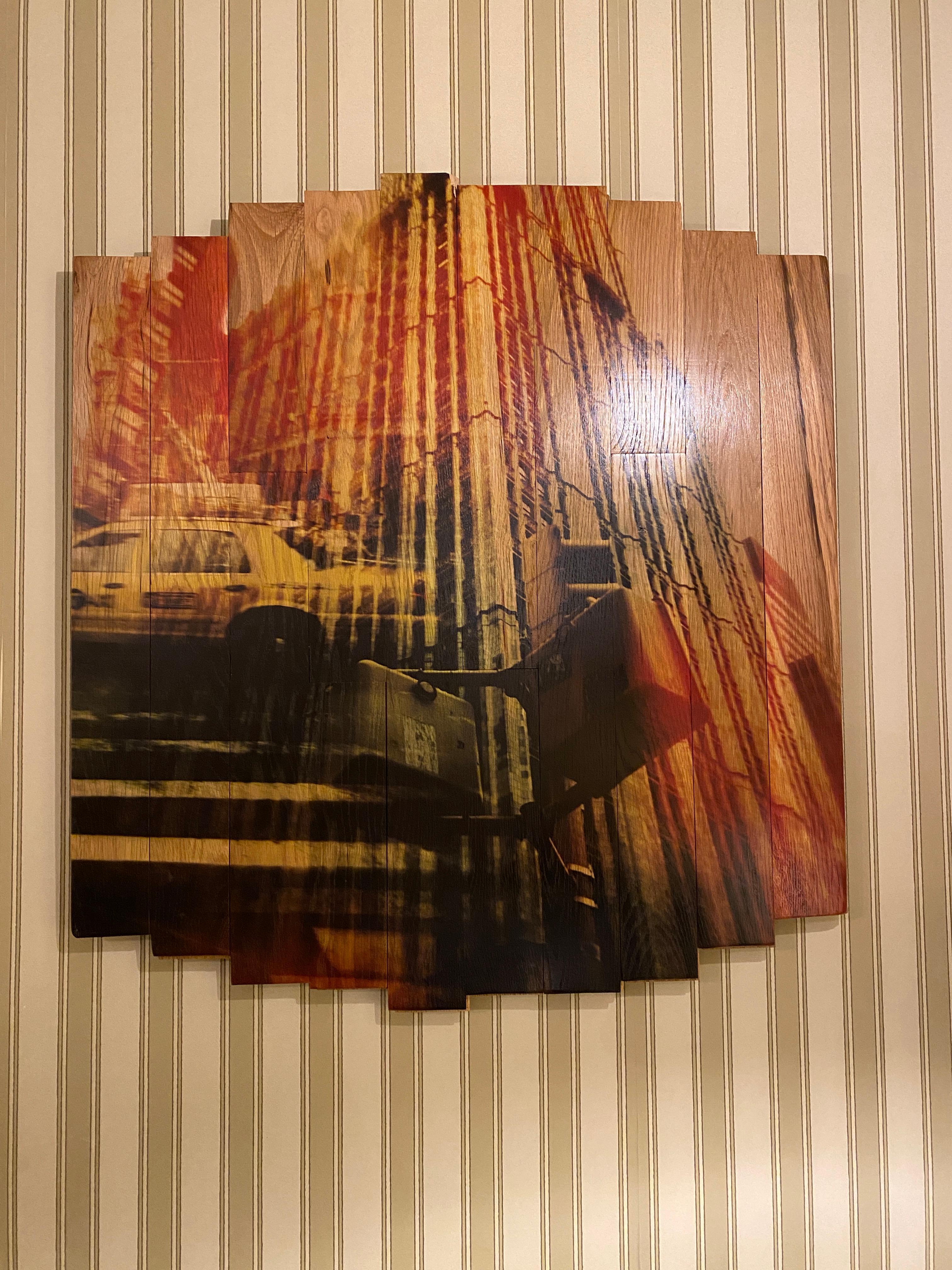 Rays of City Light, Kunstfotografie auf Ahornholz, gelb und orange NYC im Angebot 3