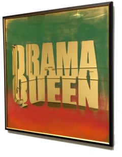 "Drama Queen" contemporary, pop art painted and etched golden mirror with frame