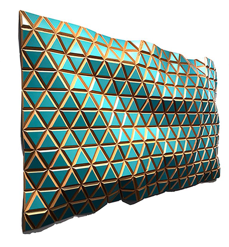 Eau de Nil, Flexible Rigids, painted wood sculptural wall, parametric design - Sculpture by Hugo Garcia-Urrutia