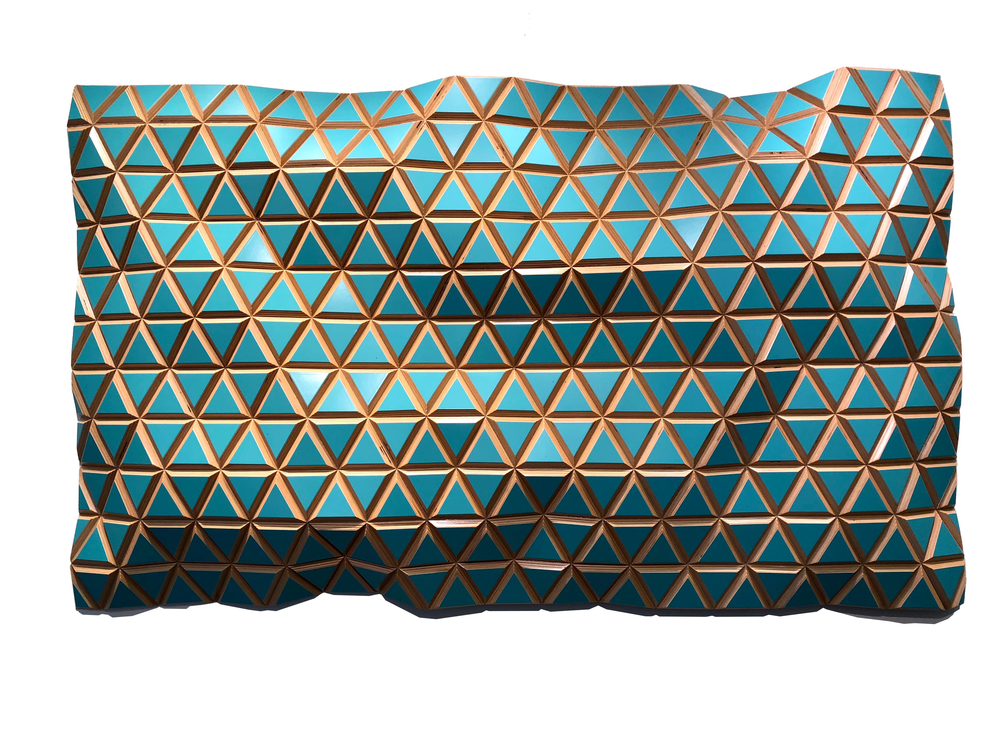 Hugo Garcia-Urrutia Abstract Sculpture - Eau de Nil, Flexible Rigids, painted wood sculptural wall, parametric design