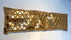 Golden Dreams, Metallic wooden carved modern wall sculpture, geometric