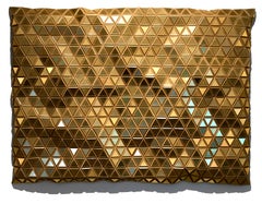 Golden Opportunity, Metallic wooden carved modern wall sculpture, geometric 