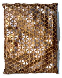 Rose Gold Shimmers, Abstract metallic wooden carved modern wall sculpture, pink