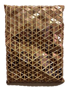 Rose Gold Shimmers, Metallic wooden carved modern wall sculpture, geometric 