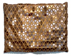 Rose Gold Shimmers, Abstract metallic wooden carved modern wall sculpture, pink