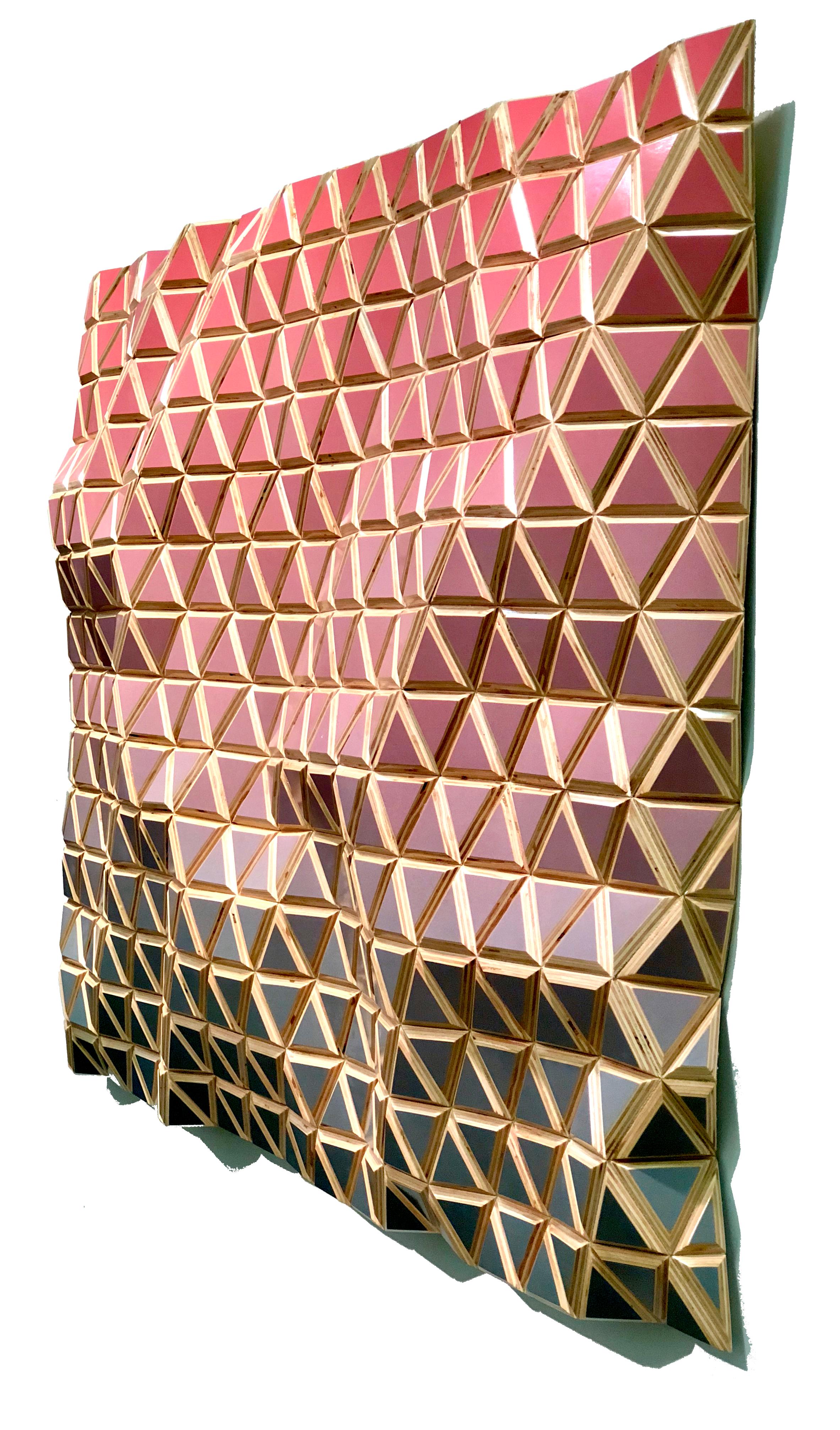 Sunset Joy - Flexible Rigid, carved wood sculptural wall, parametric design - Brown Abstract Sculpture by Hugo Garcia-Urrutia