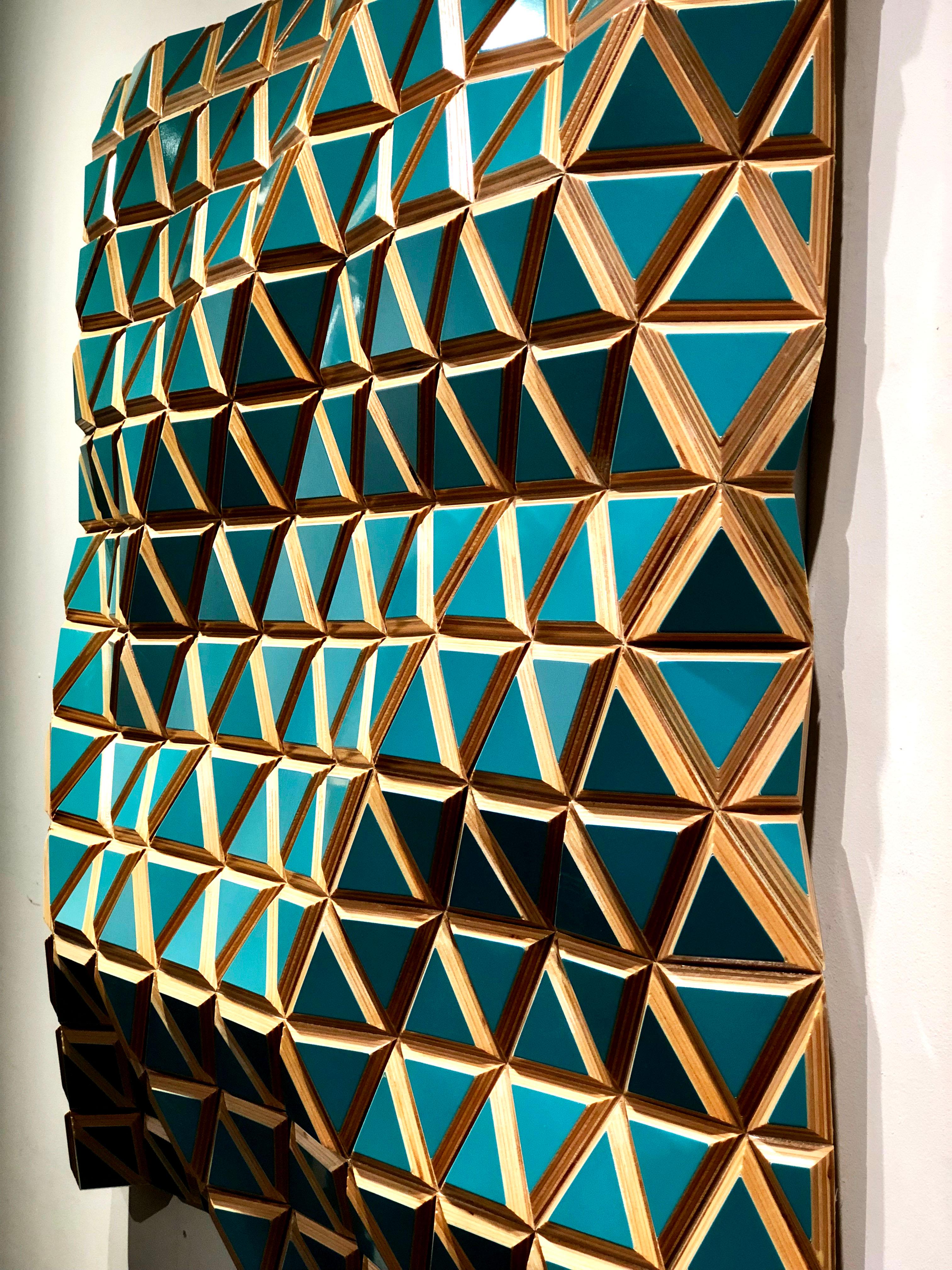 Tropicalisimo -Flexible Rigids- painted wood sculptural wall, parametric design - Brown Abstract Sculpture by Hugo Garcia-Urrutia