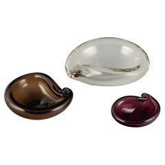 Vintage Hugo Gehlin for Gullaskruf, Sweden, Three Small Art Glass Bowls