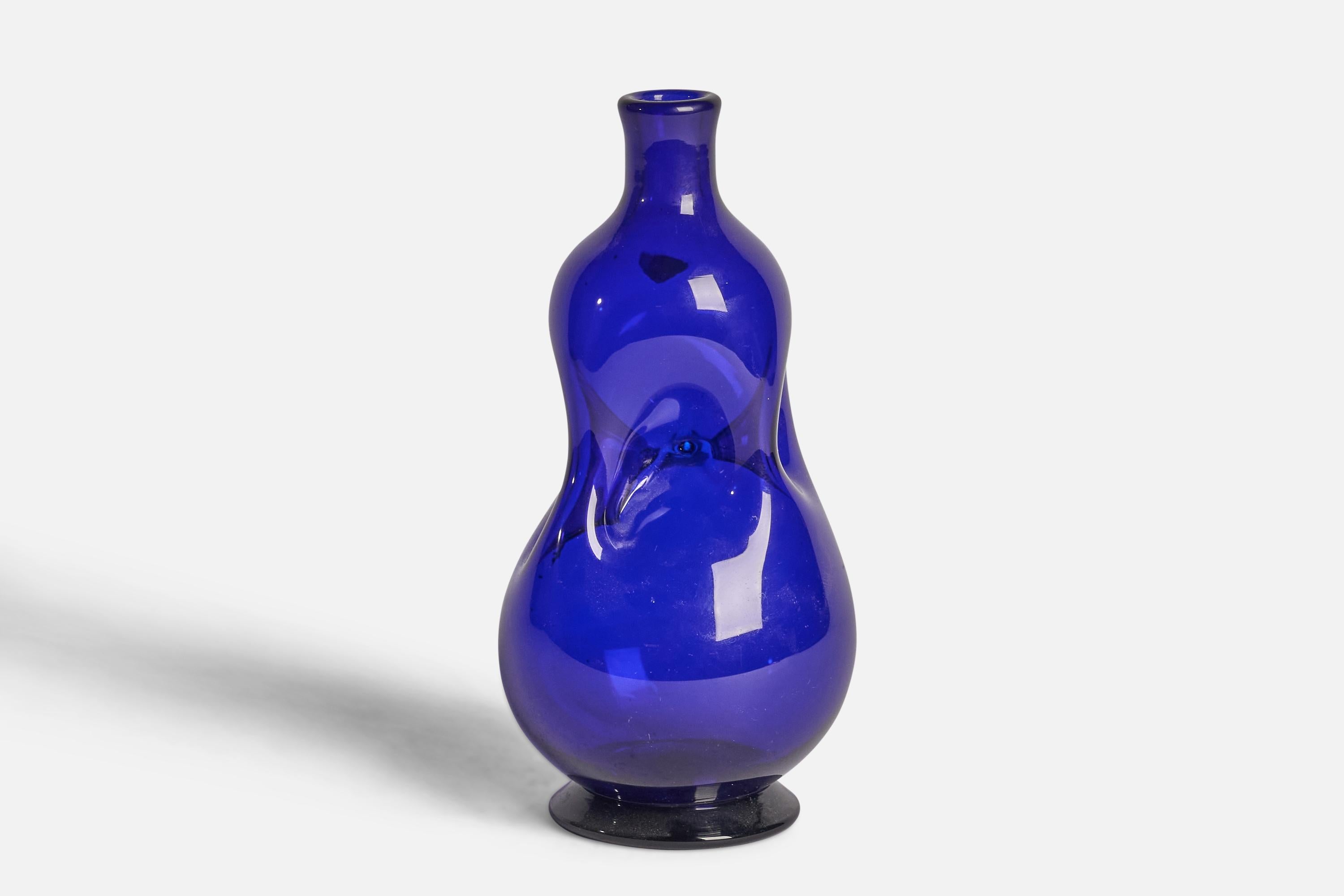 A freeform blue-coloured glass vase designed by Hugo Gehlin and produced by Gulaskruf, Sweden, c. 1940s.