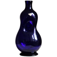 Hugo Gehlin, Organic Bottle, Blue Colored Blown Glass, Gulasruf, Sweden, 1940s