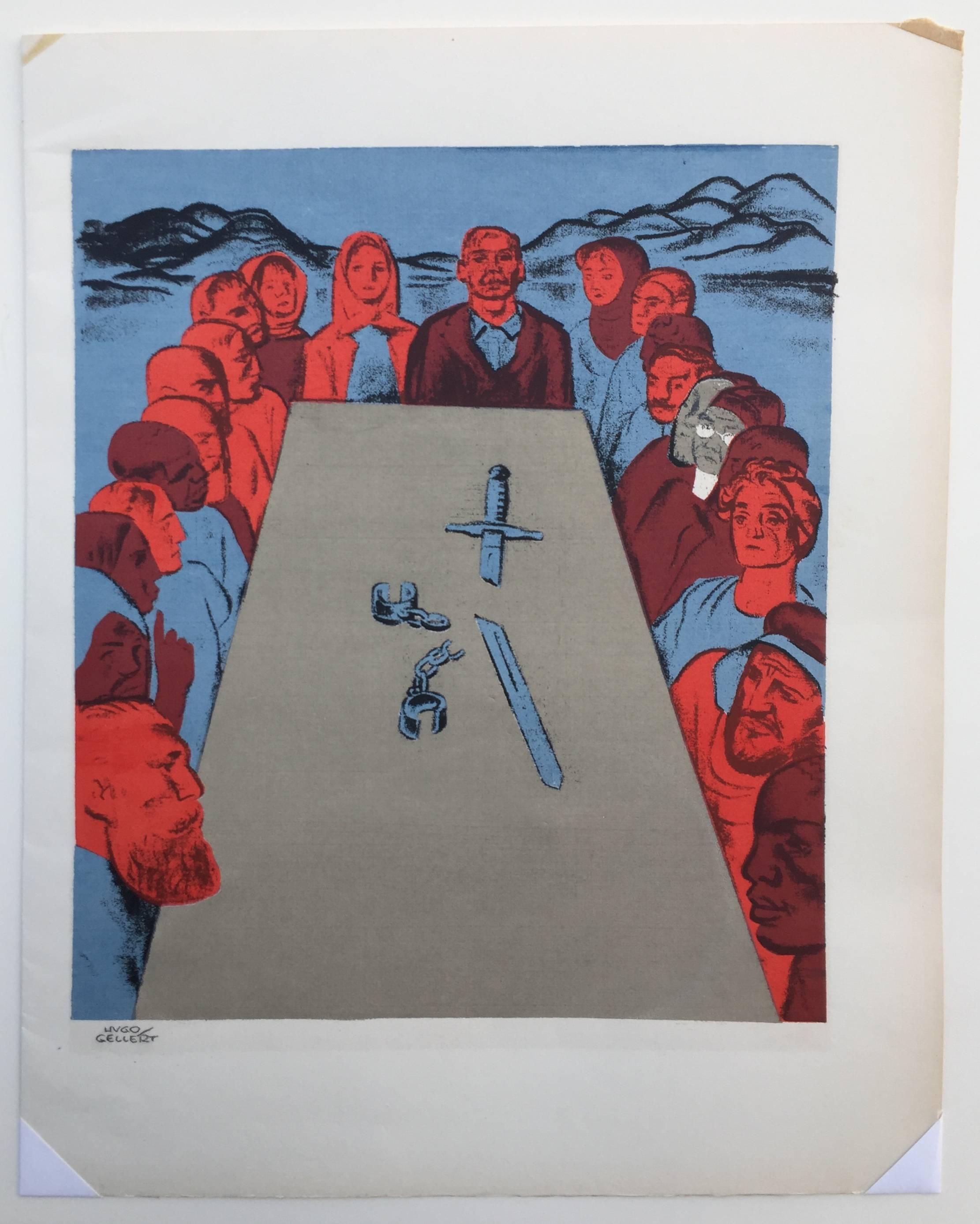 FREE MAN'S DUTIES, No 4 - Gray Figurative Print by Hugo Gellert
