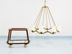 Hugo Gorge Large 48“ Viennese Modernism Curved Brass Wave Chandelier, 1940s