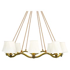 Hugo Gorge Large 48“ Viennese Modernism Curved Brass Wave Chandelier, 1940s