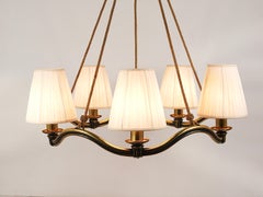 Hugo Gorge Vienna Modernism Curved Brass Wave Chandelier, Austria, 1940s