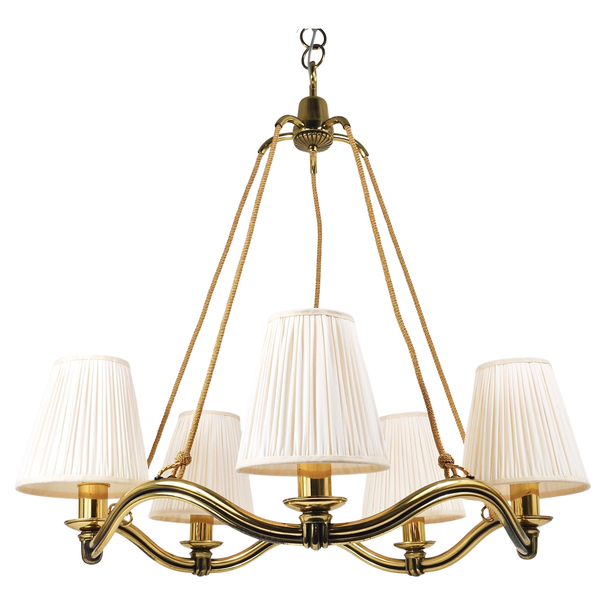 Hugo Gorge Vienna Modernism Curved Brass Wave Chandelier, Austria, 1940s