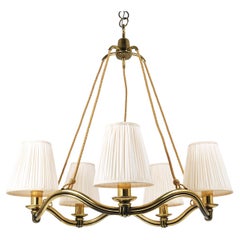 Lustre moderniste viennois Hugo Gorge en laiton incurvé, Autriche, années 1940