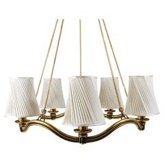 Hugo Gorge Viennese Modernism Curved Brass Wave Chandelier, Austria, 1940s