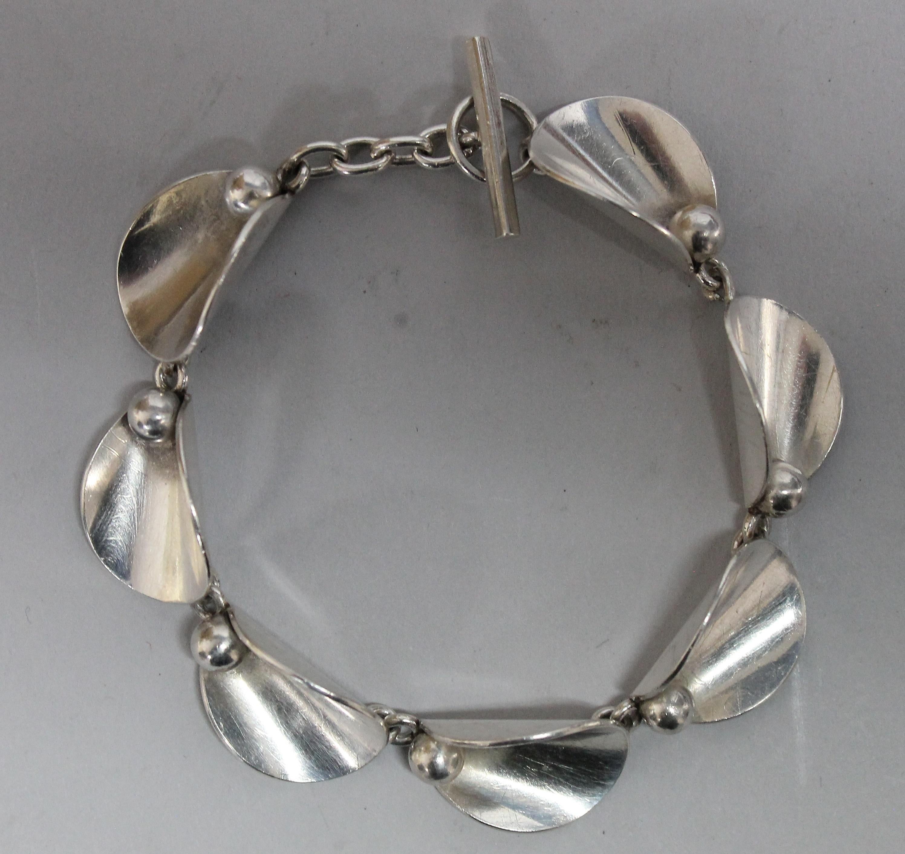 Women's or Men's Hugo Grun Modernist Bracelet, Denmark 1930s Sterling Silver