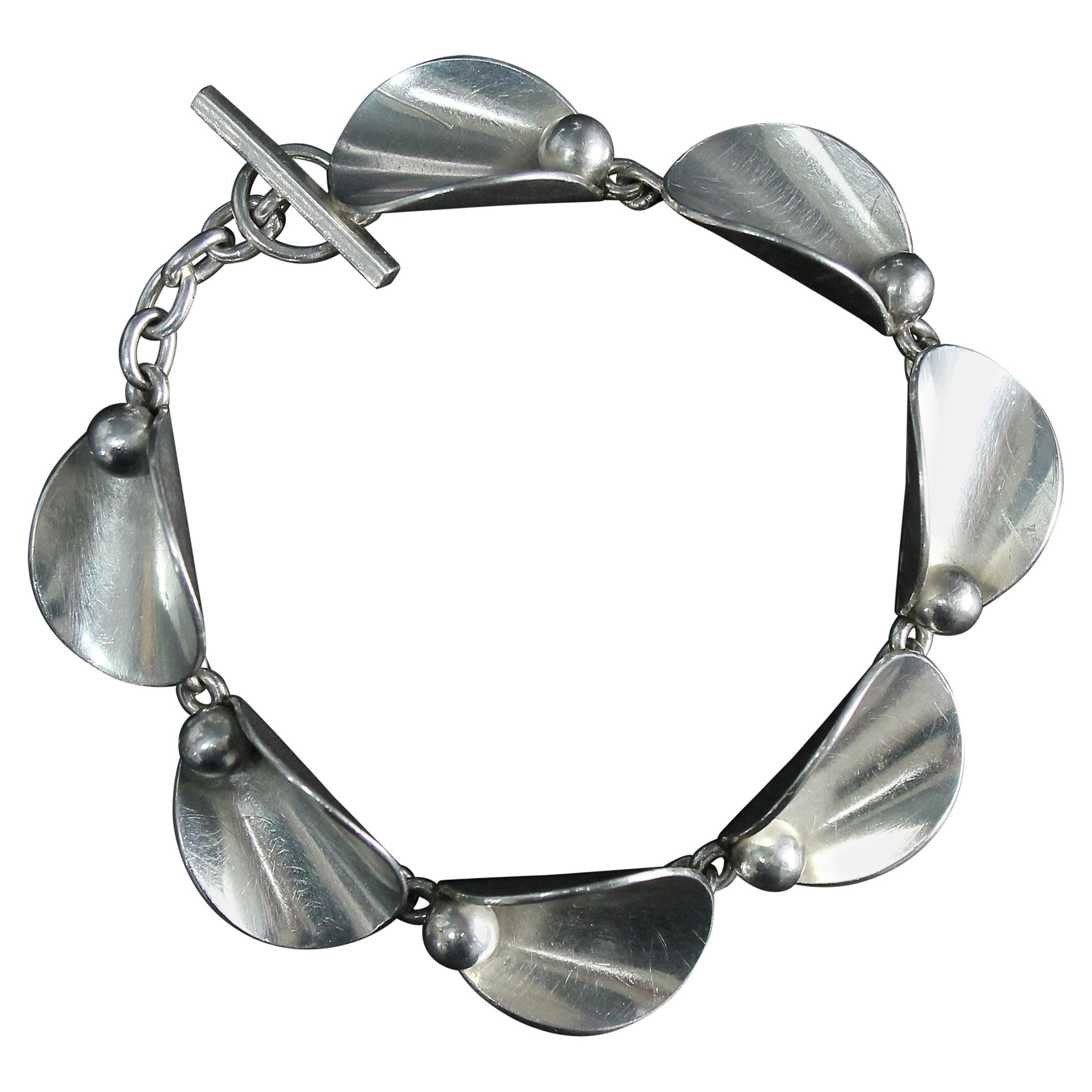 Hugo Grun Modernist Bracelet, Denmark 1930s Sterling Silver