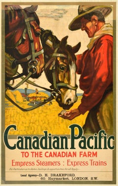 Original Antique Travel Poster Canadian Pacific To The Canadian Farm Hugo Laubi