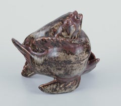 Hugo Liisberg for Saxbo, Denmark. Ceramic sculpture of two fish. Sung glaze.