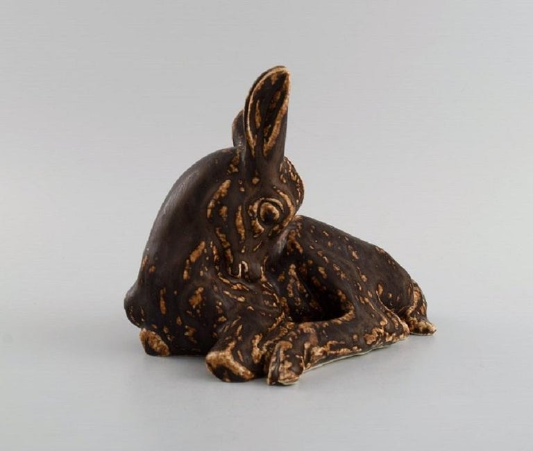 Hugo Liisberg for Saxbo, Lying Deer in Glazed Stoneware, 1940s/50s For
