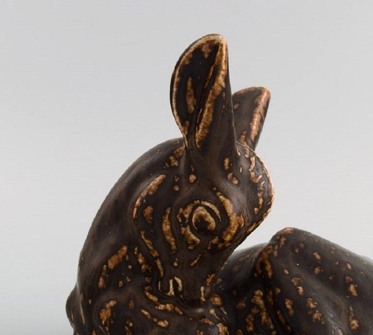Hugo Liisberg for Saxbo, Lying Deer in Glazed Stoneware, 1940s/50s For