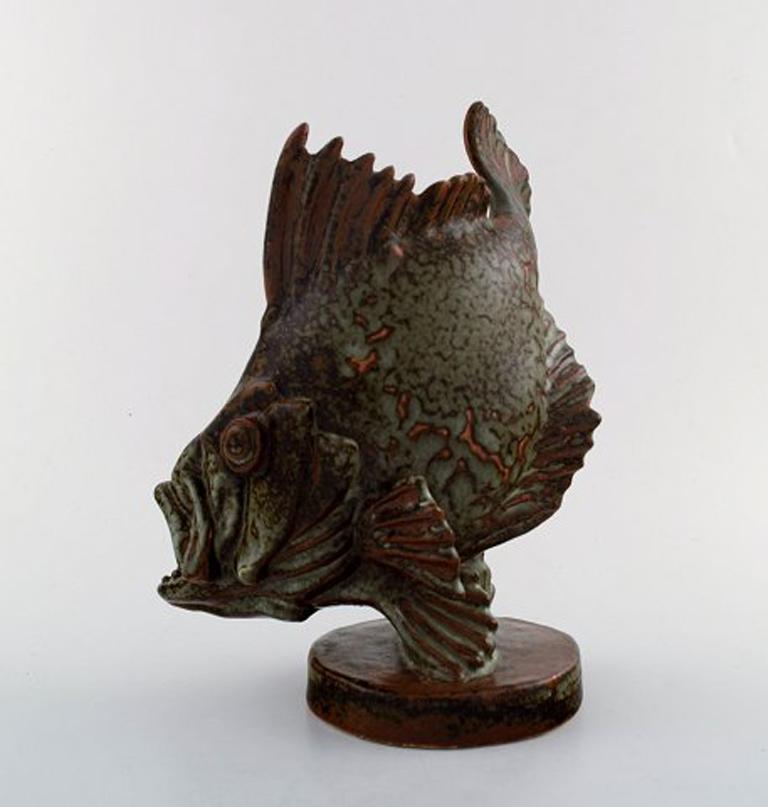 Art Deco Hugo Liisberg for Saxbo, Unique Fish in Stoneware