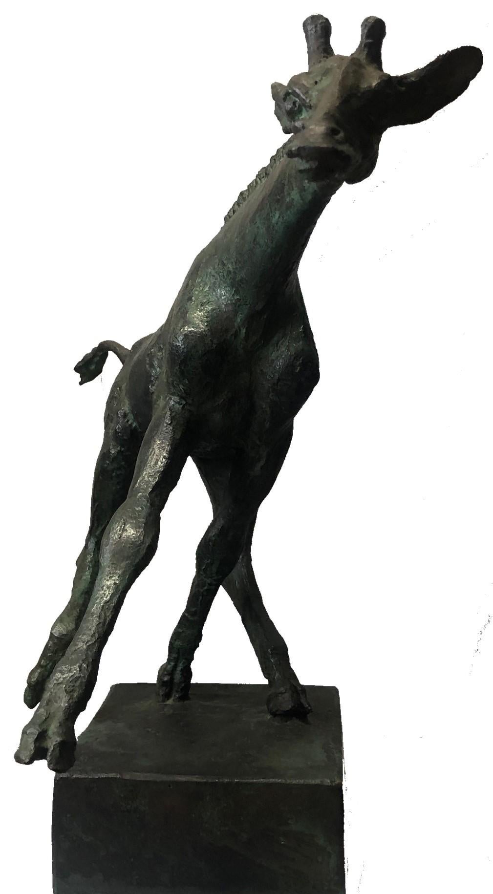 Mid-Century Modern Att: Hugo Lisberg, Striding Giraffe, Dutch Modernist Bronze Sculpture, ca. 1955 For Sale