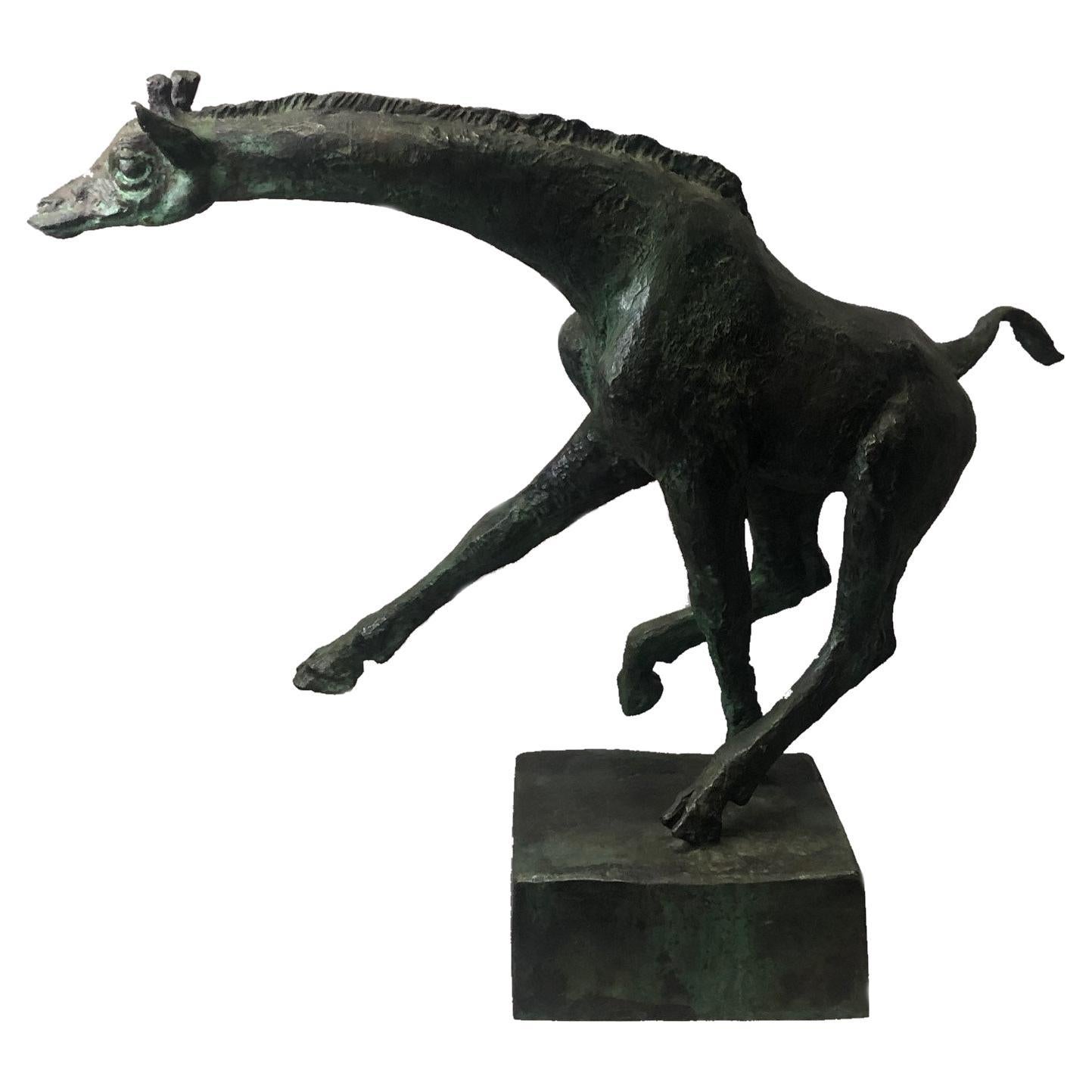 Att: Hugo Lisberg, Giraffa che cammina, scultura in bronzo modernista olandese, 1955 ca.
