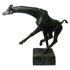 Att : Hugo Lisberg, Striding Giraffe, sculpture en bronze moderniste néerlandaise, vers 1955