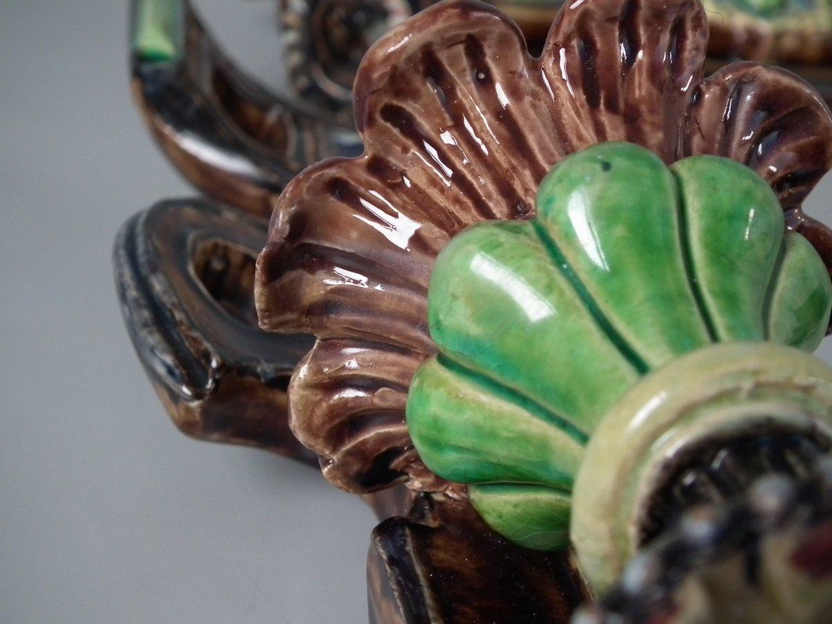 Hugo Lonitz Majolica Mirror with Candleholders at 1stDibs