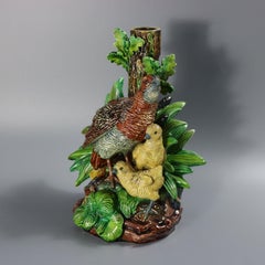 Hugo Lonitz Majolica Partridge and Chicks Candelabra Base