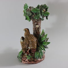 Hugo Lonitz Majolica Partridges Figural Stand