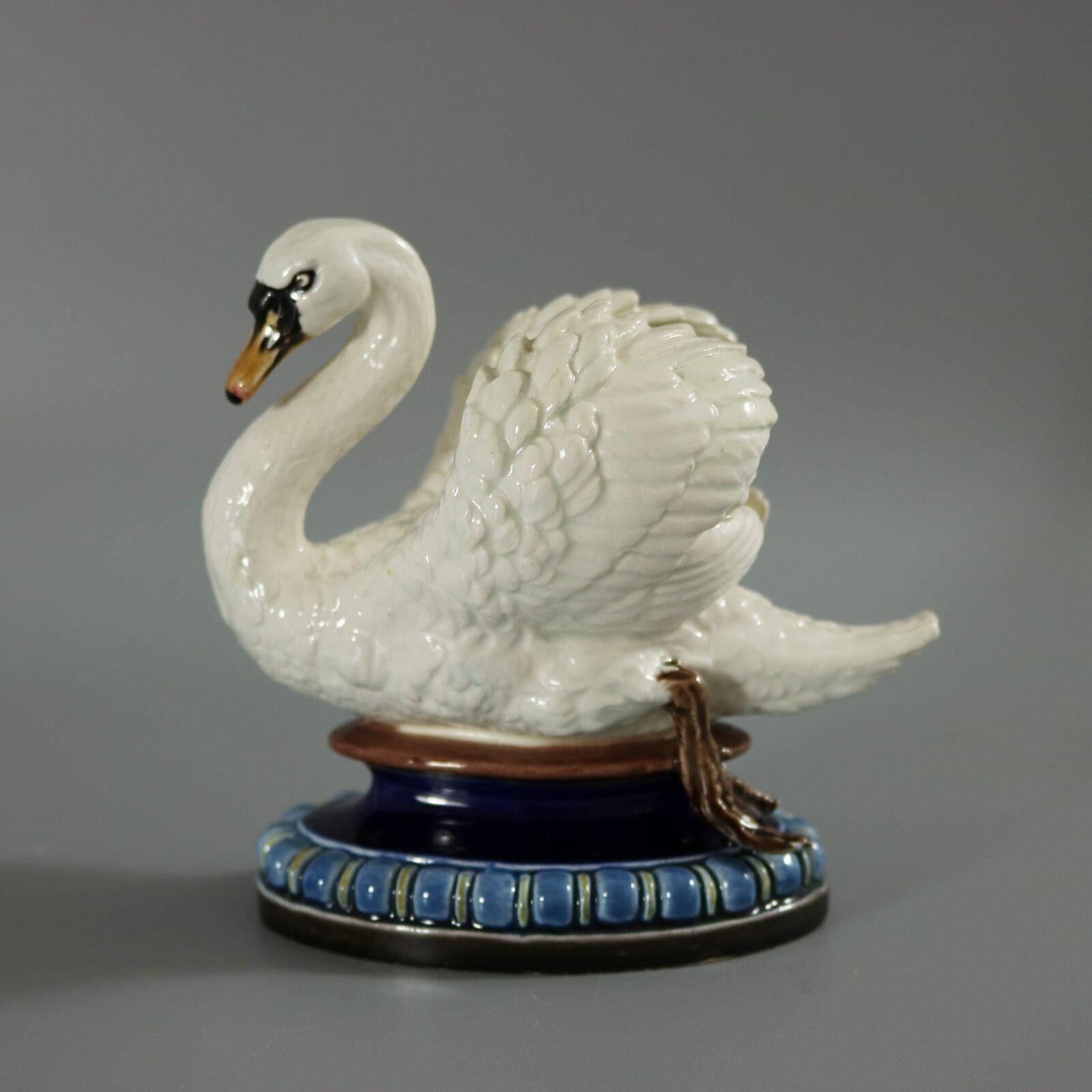 Victorian Hugo Lonitz Majolica Swan Figure