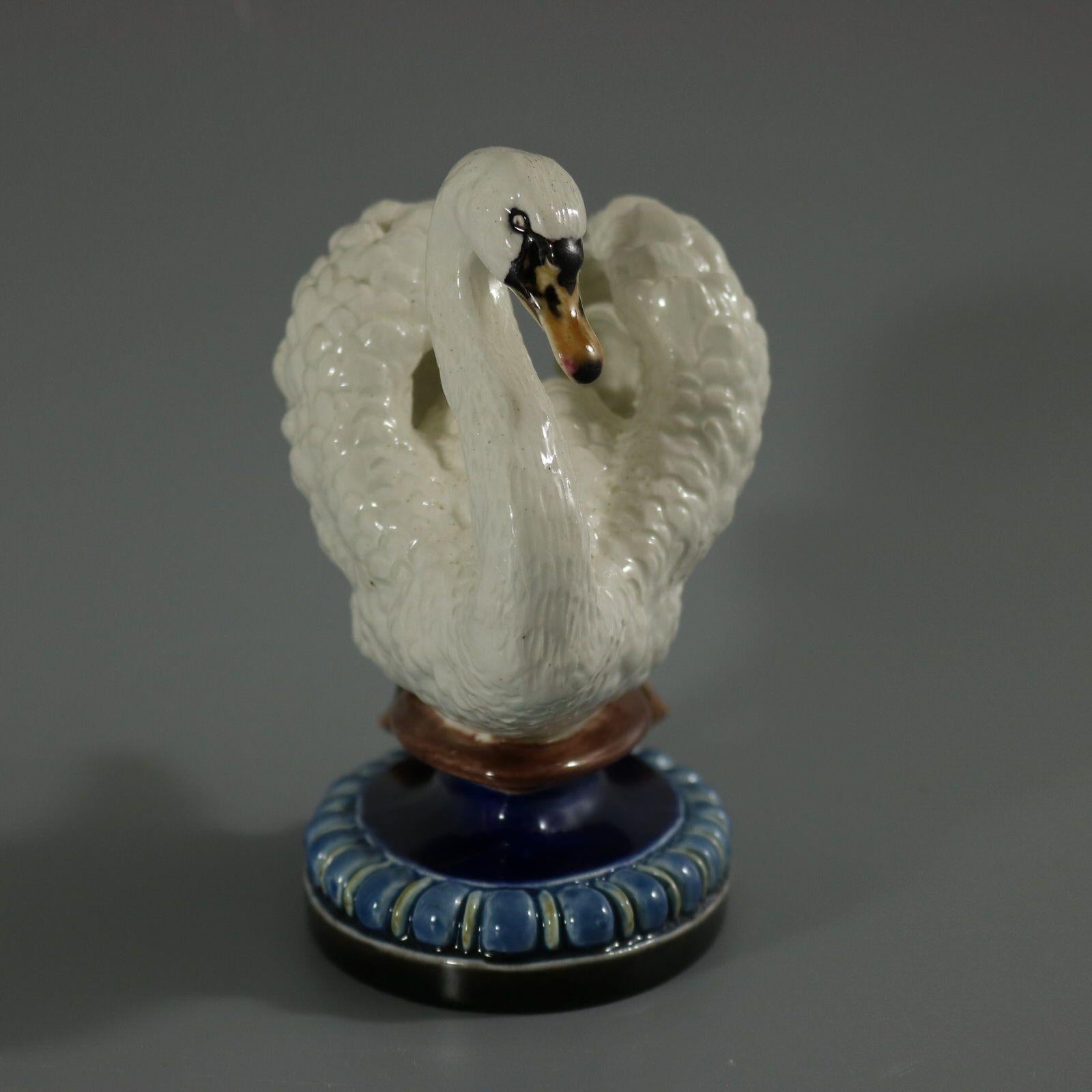German Hugo Lonitz Majolica Swan Figure