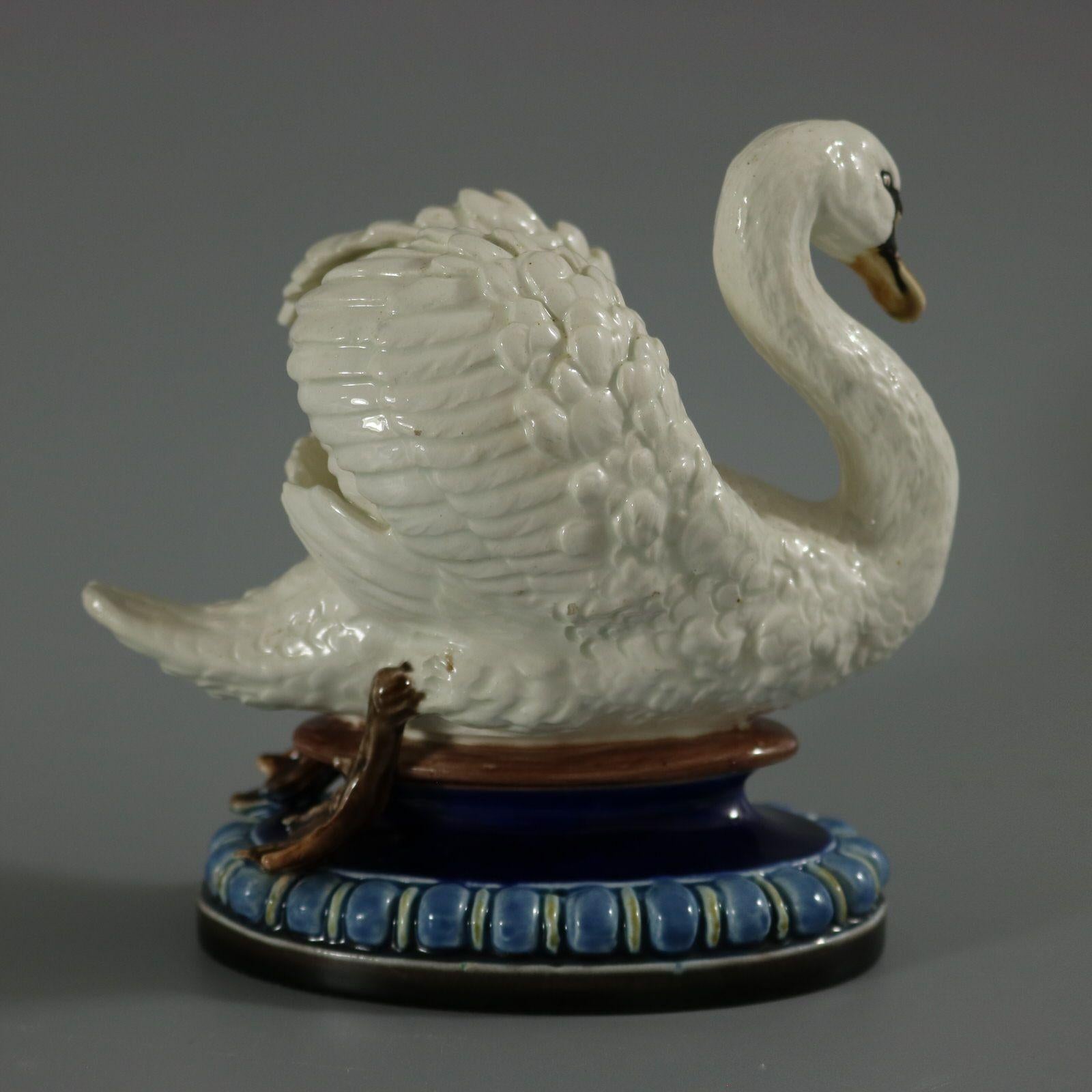 Late 19th Century Hugo Lonitz Majolica Swan Figure