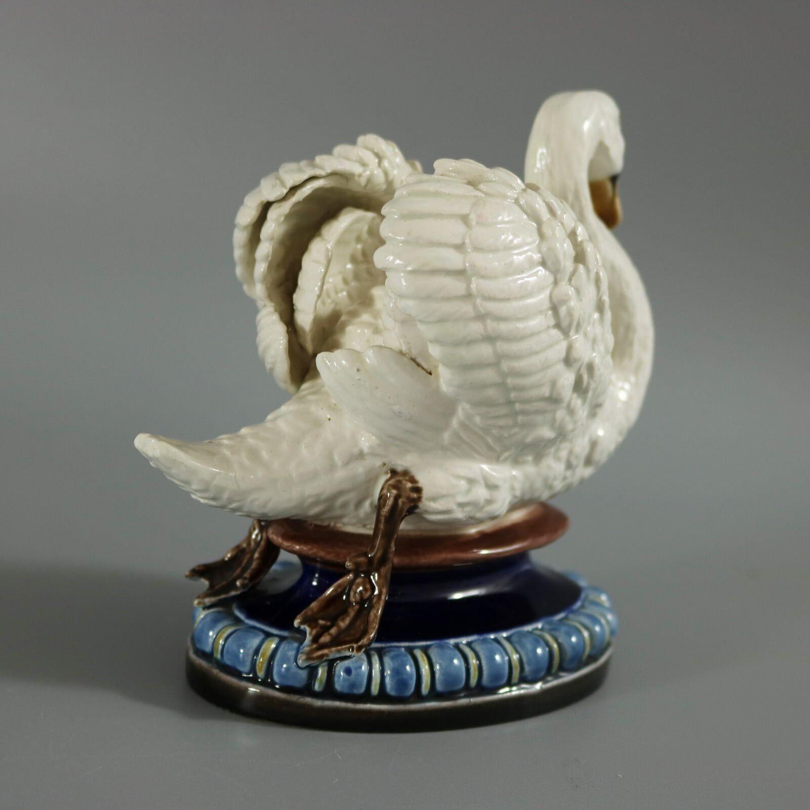 Late 19th Century Hugo Lonitz Majolica Swan Figure