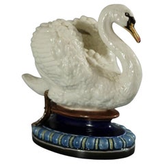 Hugo Lonitz Majolica Swan Figure