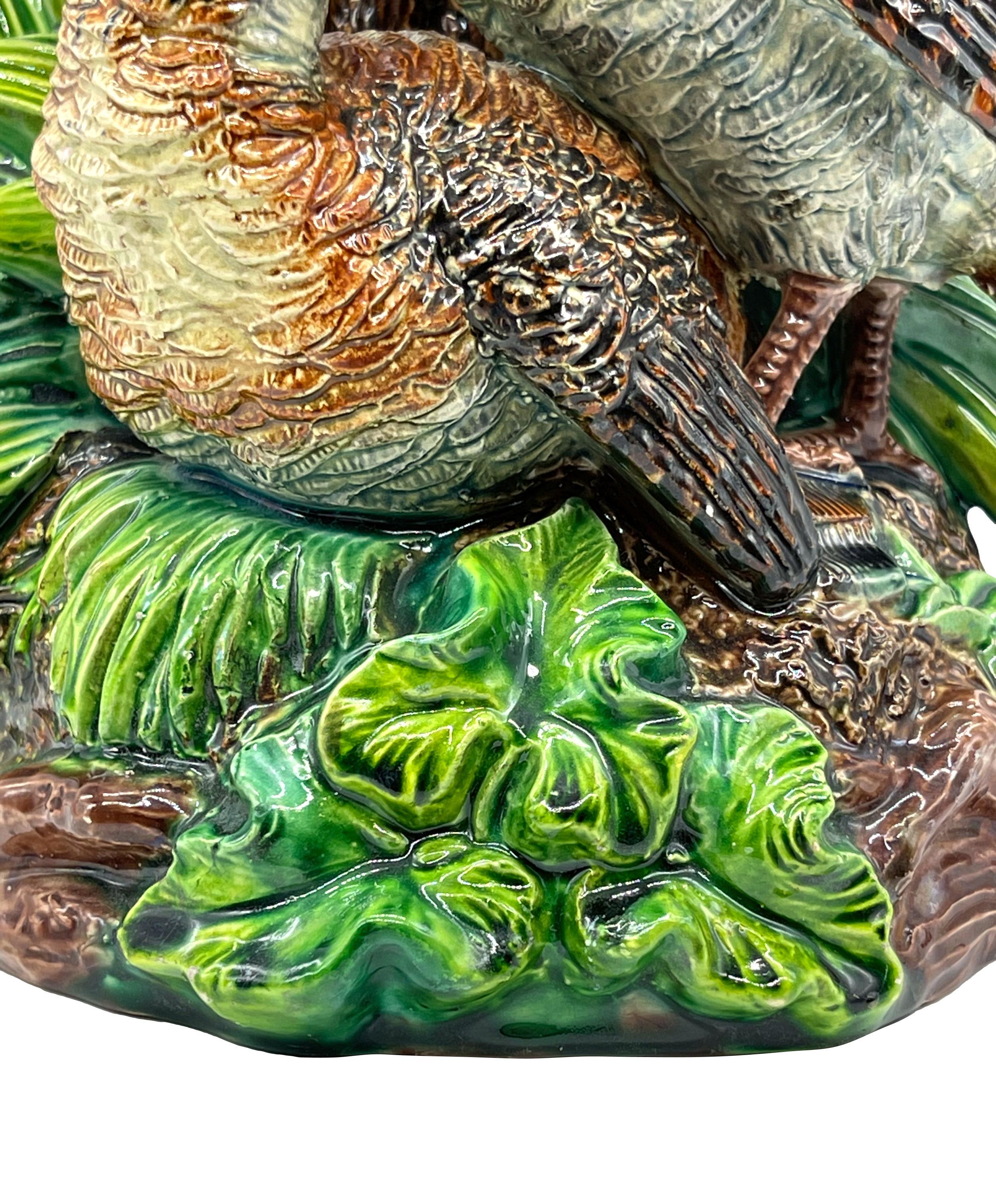 Hugo Lonitz Majolica Table Jardinière Stand with Partridges, Oak Tree, ca. 1880 For Sale 7