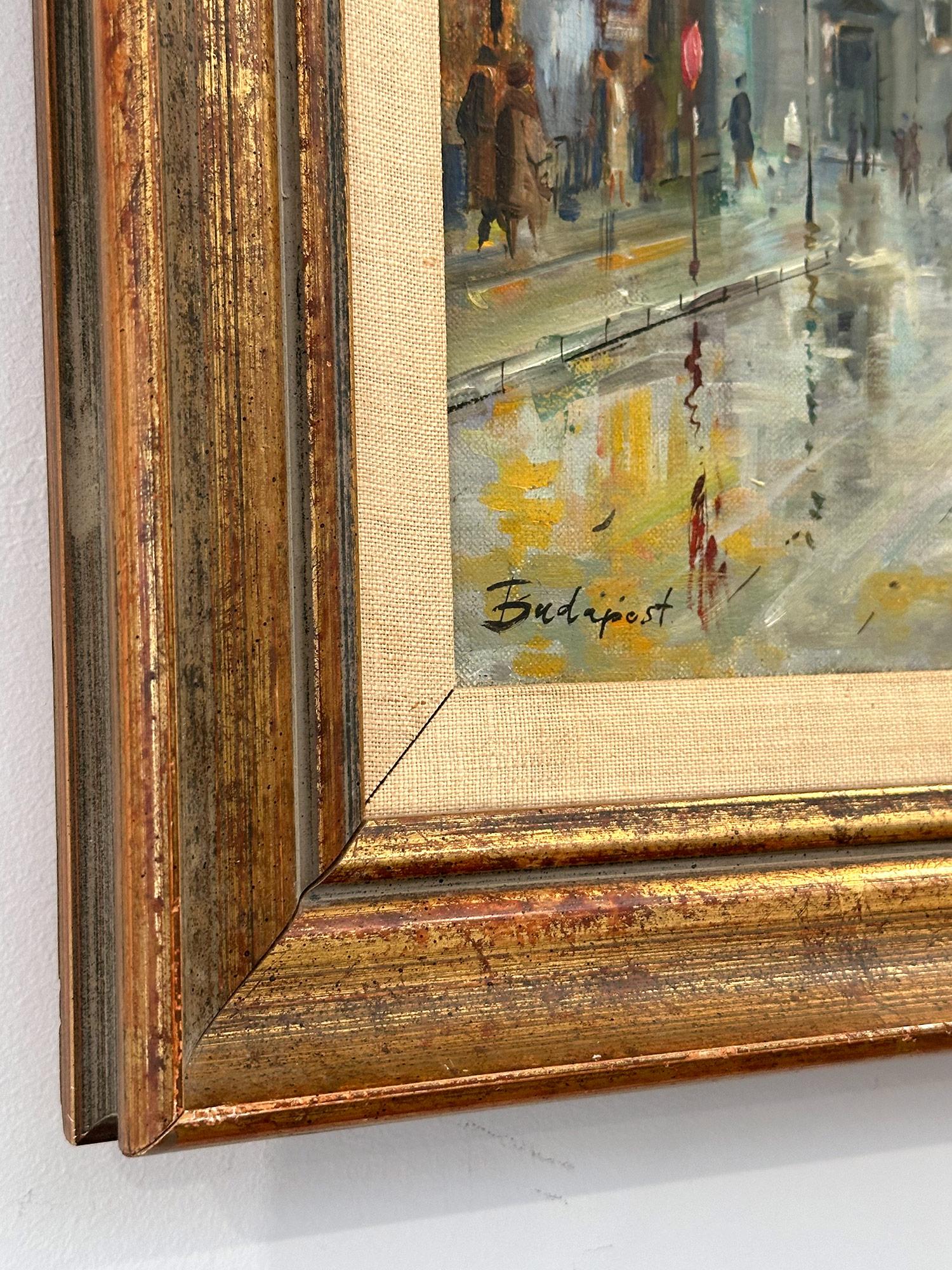 « Scène de rue de Budapest » 20e siècle Peinture à l'huile impressionniste hongroise sur toile en vente 7